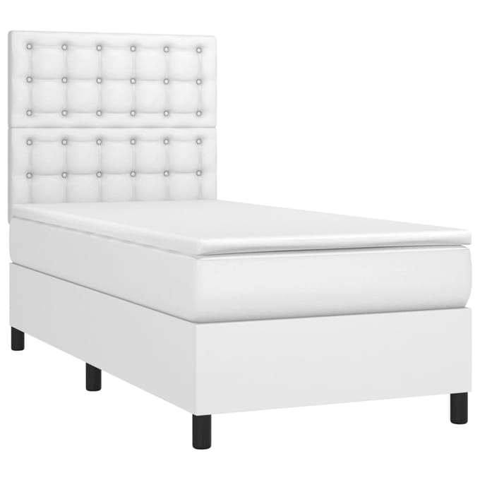vidaXL - Boxspring - met - matras - en - LED - kunstleer - wit - 100x200 - cm