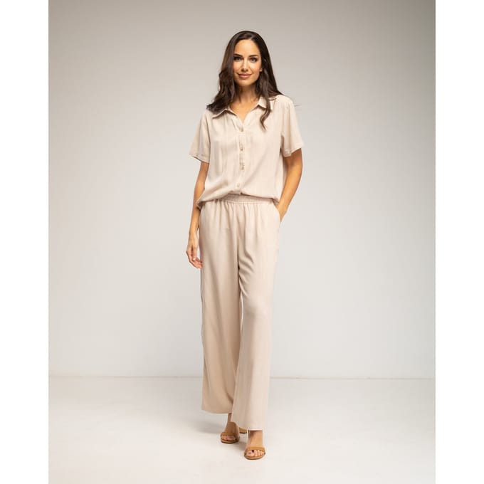 Set van overhemd con korte mouwen en elastische broek met zakken
