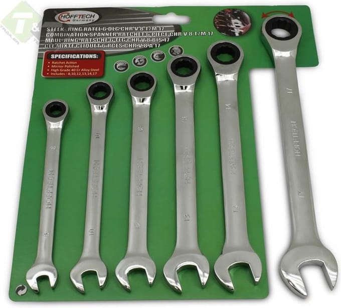 Steekring ratelsleutel set, 6 delig, Metrisch, 8,10,12,13,14,17mm