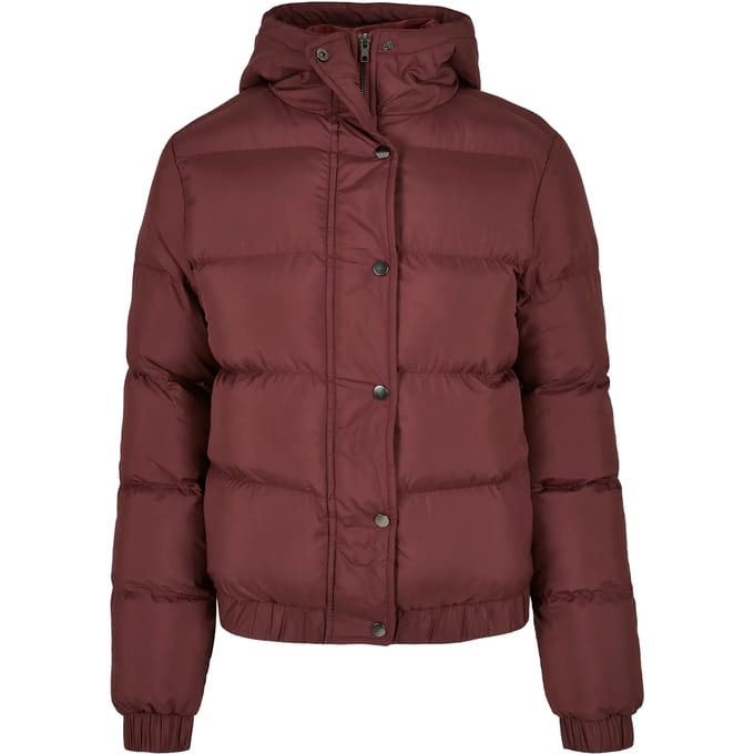 Urban Classics - Hooded Puffer winterjas - S - Bordeaux rood