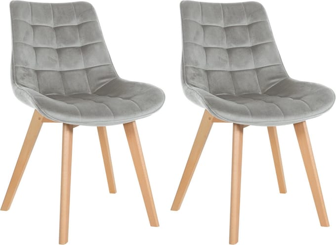 CLP Brook Set van 2 eetkamerstoelen - Hout frame - Fluweel - Velvet - grijs