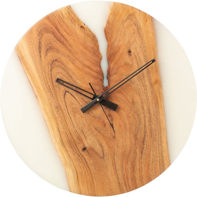 J-Line wandklok Modern - hout/epoxyhars - naturel/wit