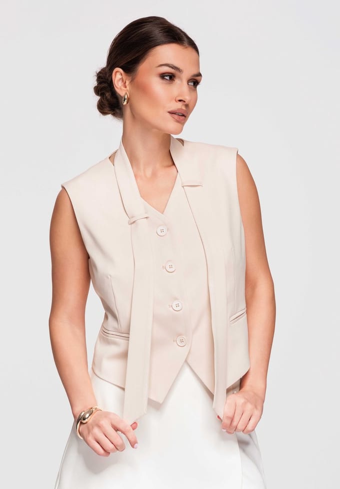 OMBRE Gilet - Regular Fit - Knopen - Effen Lichtbeige S