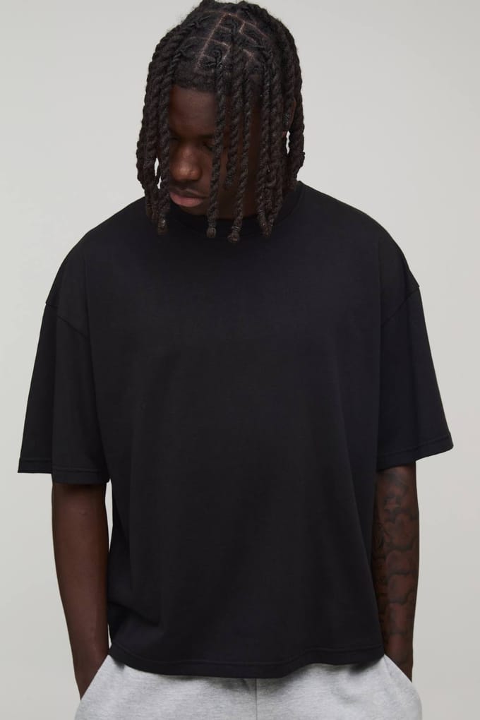 Essential Oversized Boxy Crew Neck T-Shirt | Black | Size Large