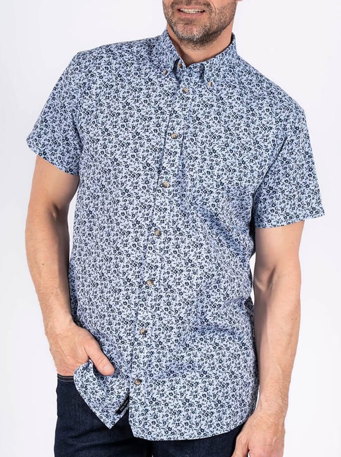 Pre End - Korte Mouw Overhemd - Heren - M - Blauw - Katoen - 6000073