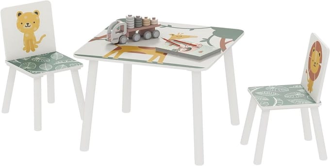 AIYAPLAY - Kindertafel en -stoelenset - MDF - 60x60x44cm - Groen