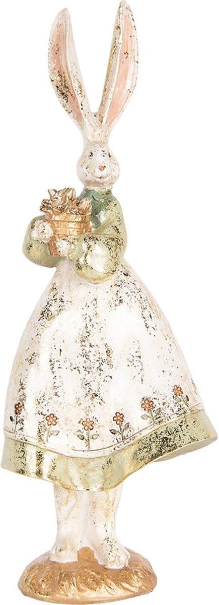 Clayre & Eef Decoratie Beeld Konijn 12x9x33 cm Beige Kunststof