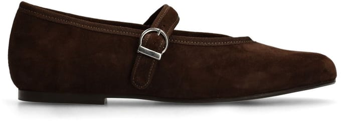 Manfield - Dames - Bruine suède ballerina's met gesp - Maat 38