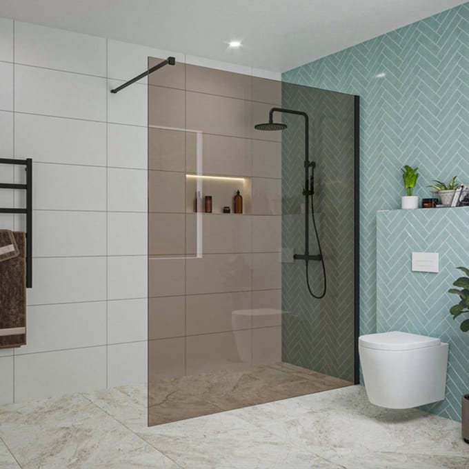 FugaFlow Eccelente Vetro inloopdouche badkamer - 160x200cm - rookglas - wandarm - mat zwart