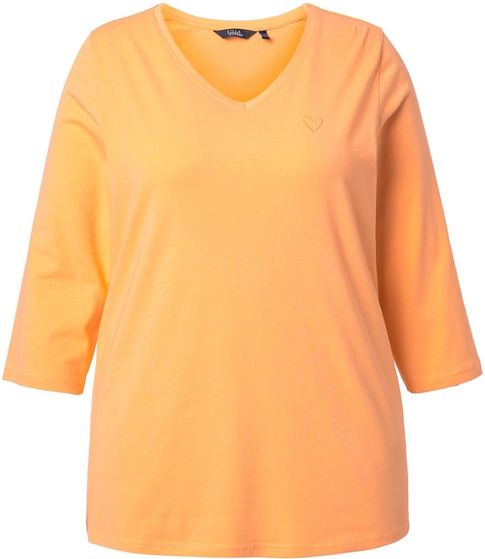 Ulla Popken - Dames - Shirt hartborduursel classic V-hals 3/4-mouwen - Perzik - Maat 42+