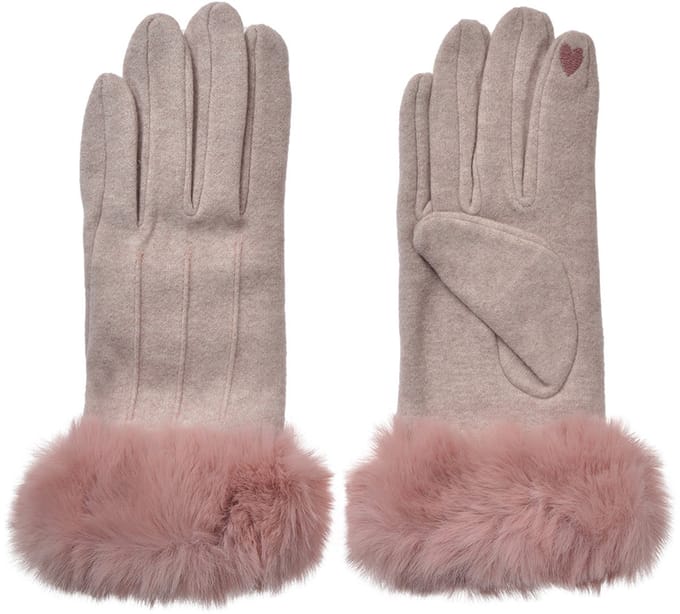 Clayre & Eef Handschoenen met imitatiebont 9x23 cm Paars Polyester