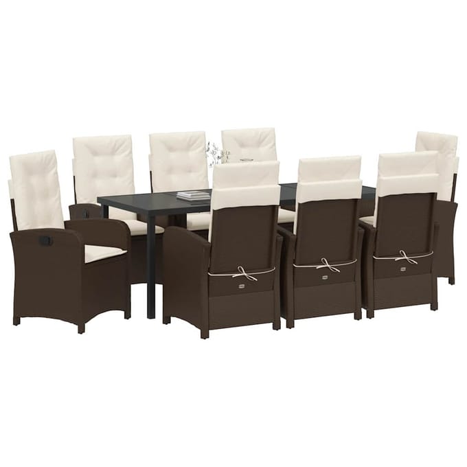 vidaXL - Tuin - Eettafel - Set - 9 - st - Bruin - poly - rattan