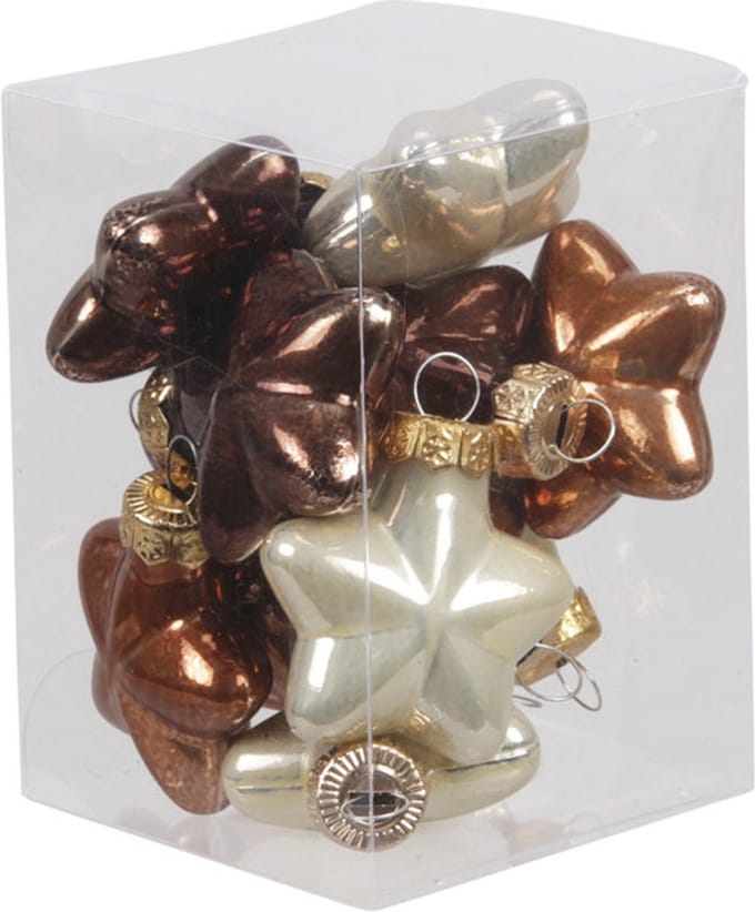 Othmar Decorations Kerstornamenten - sterren - 12x st - mix bruin - 4 cm - glas - kerstversiering