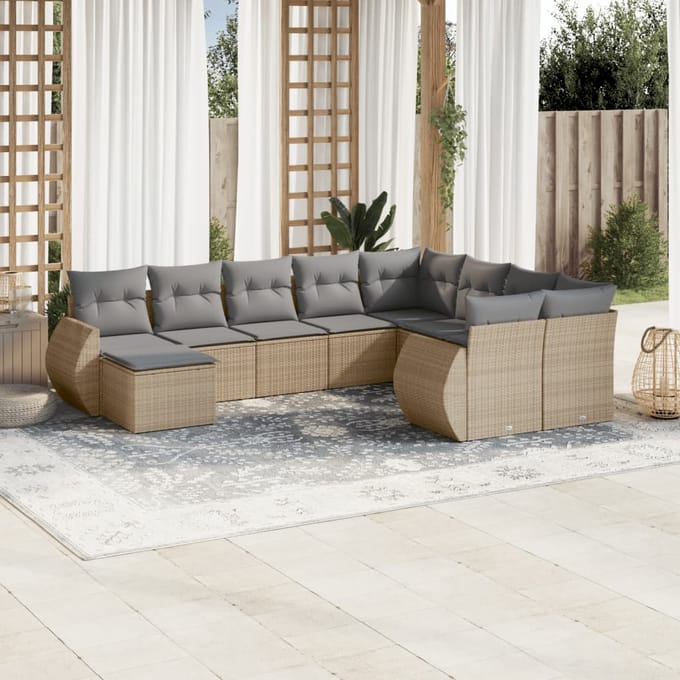 vidaXL - 10-delige - Loungeset - met - kussens - poly - rattan - beige