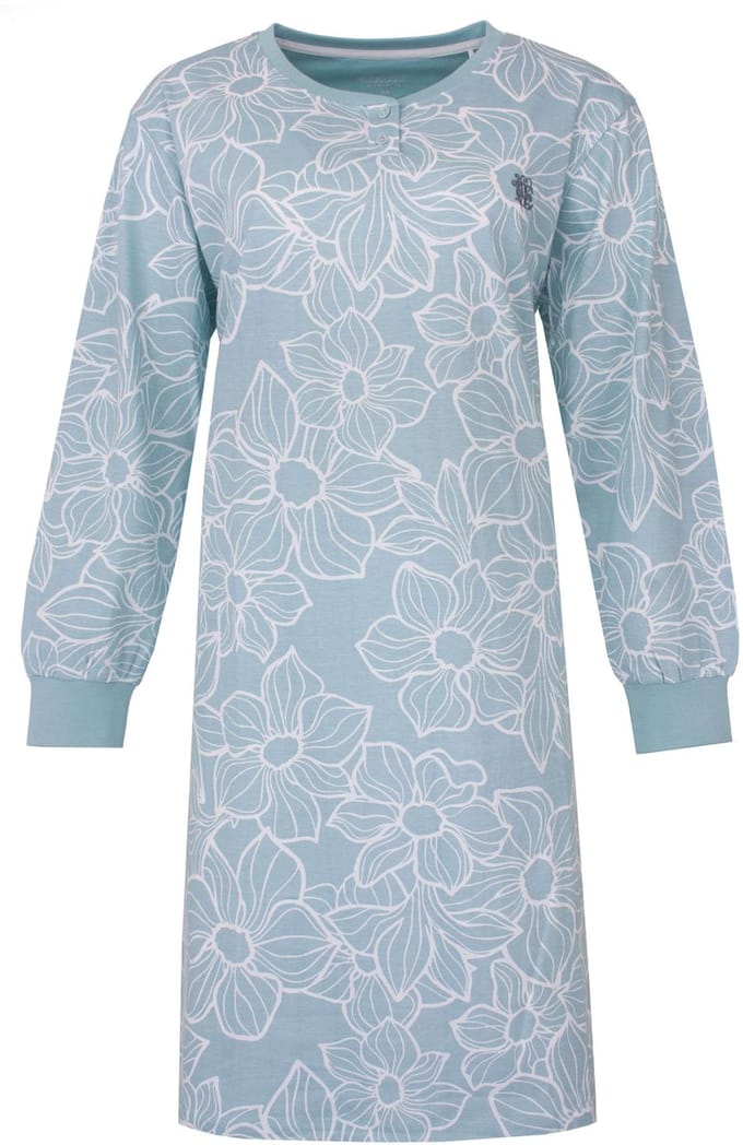 Tenderness Dames Nachthemd - Tweekleurig alloverdessin - Licht Blauw - Maat L