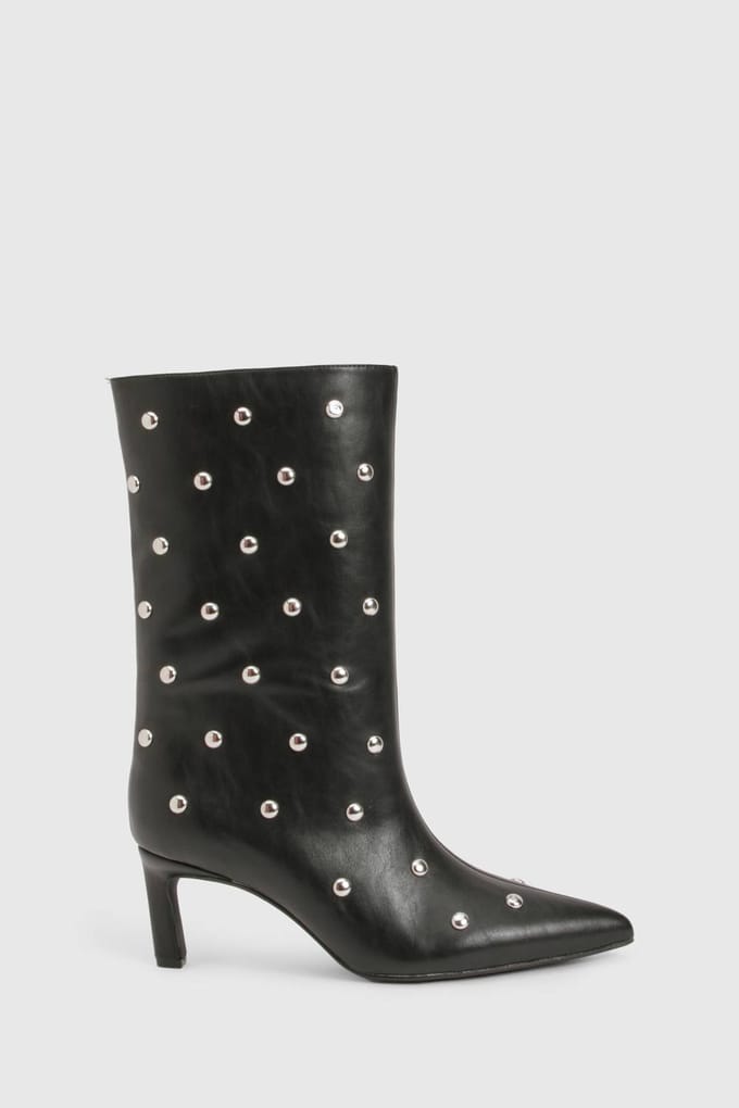 boohoo Dames Gespikkelde Mid Column Stiletto laarzen | Black | Maat: 4