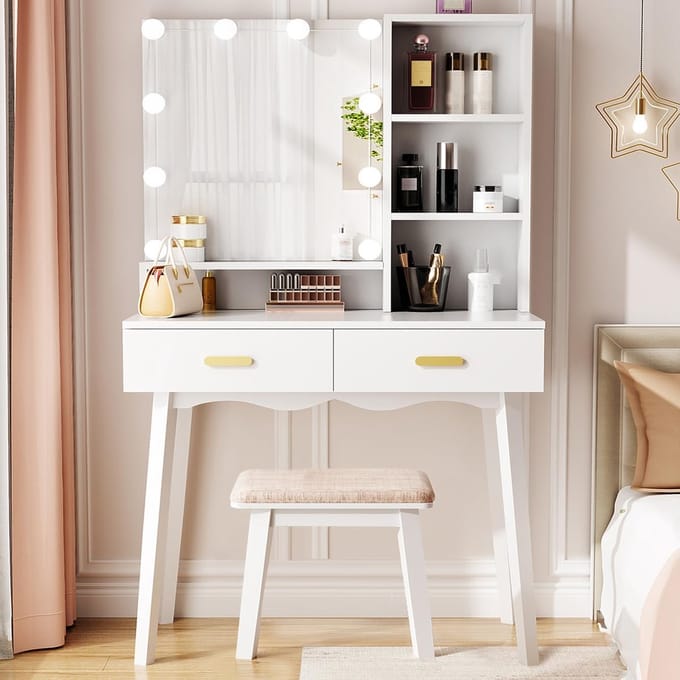 Makeuptafel Met Spiegel en LED Lampen - Kaptafel - Make-Up Tafel