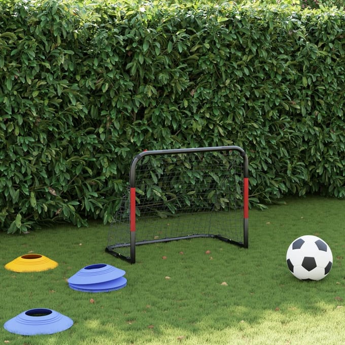 vidaXL - Voetbaldoel - met - net - 90x48x71 - cm - staal - rood - en - zwart
