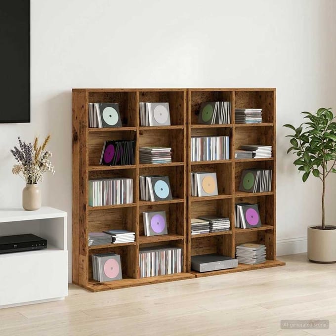 vidaXL - CD - Kast - 2 - st - Oud - hout - 65 - x - 23,5 - x - 97,5 - cm - Bewerkt - hout