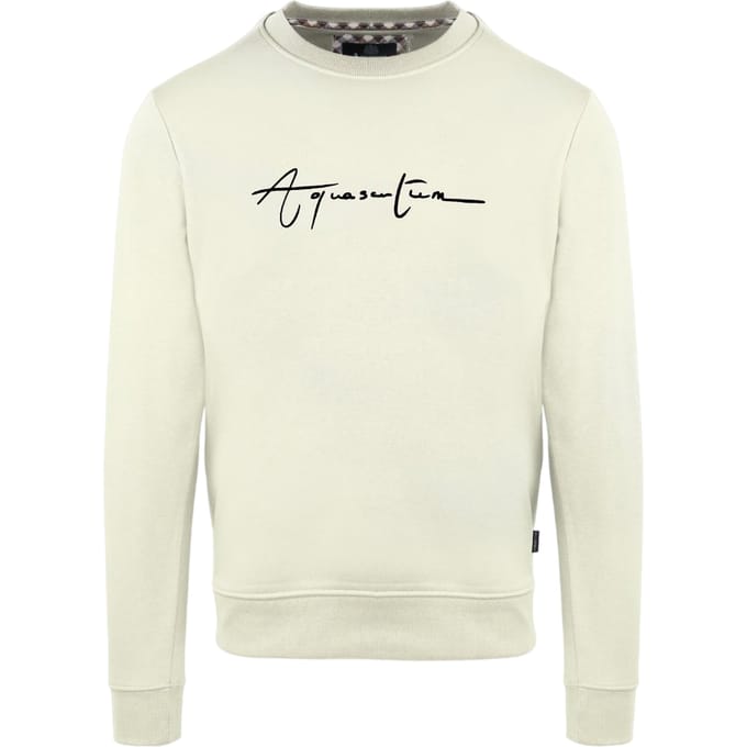 Aquascutum Heren Script Crew Neck Regular Sweatshirt (Boter)