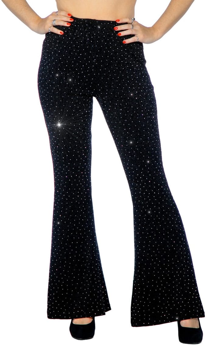 Wilbers - Glitter Broek Flared – Dame – Zwart - Maat 40