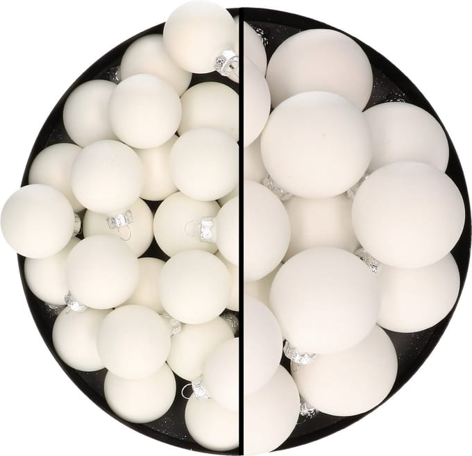 Othmar Decorations kerstballen - 66x st - satijn wit - glas - mix 4 en 6 cm - mat/glans