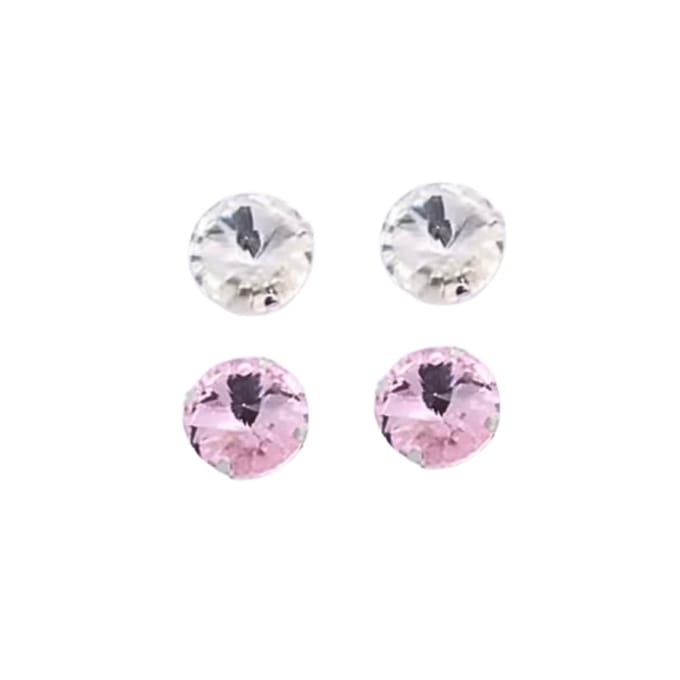 2 paar allergievrije oorbellen licht roze en wit 8 mm