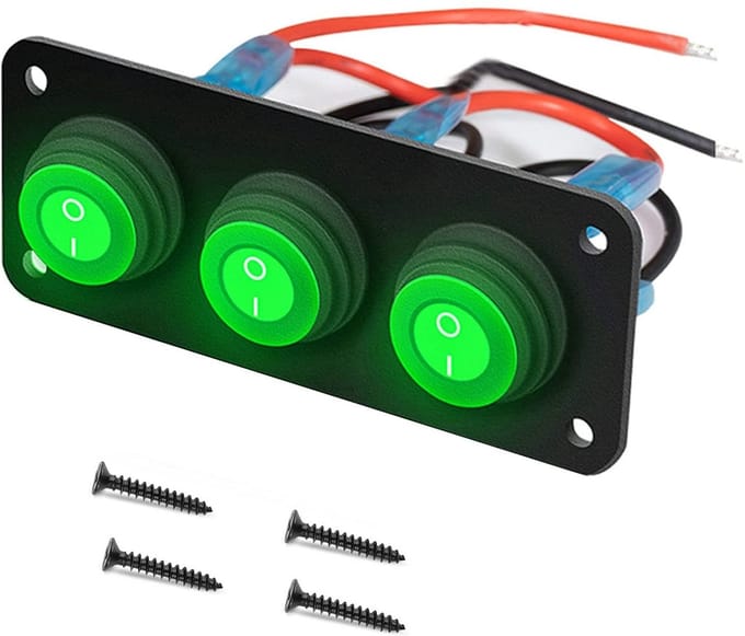 Dailygoody - SPST 3-Weg Rocker Switch met Groene LED - Waterproof 12-24V voor Auto, Caravan, Boot