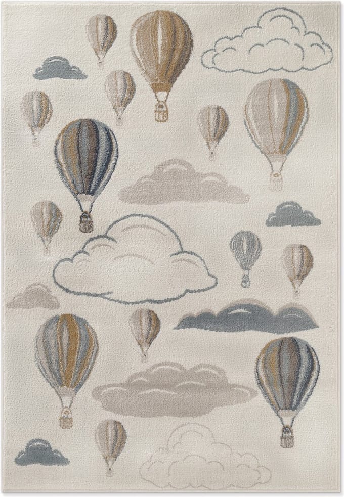 Flycarpets Kindervloerkleed Adventures - Luchtballon - Creme / Multi 120x170 cm