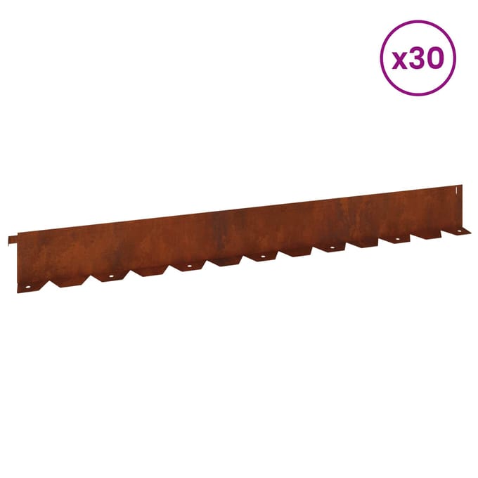 vidaXL - Gazonrand - 30 - st - 102 - x - 10 - x - 4 - cm - Staal - Roestig