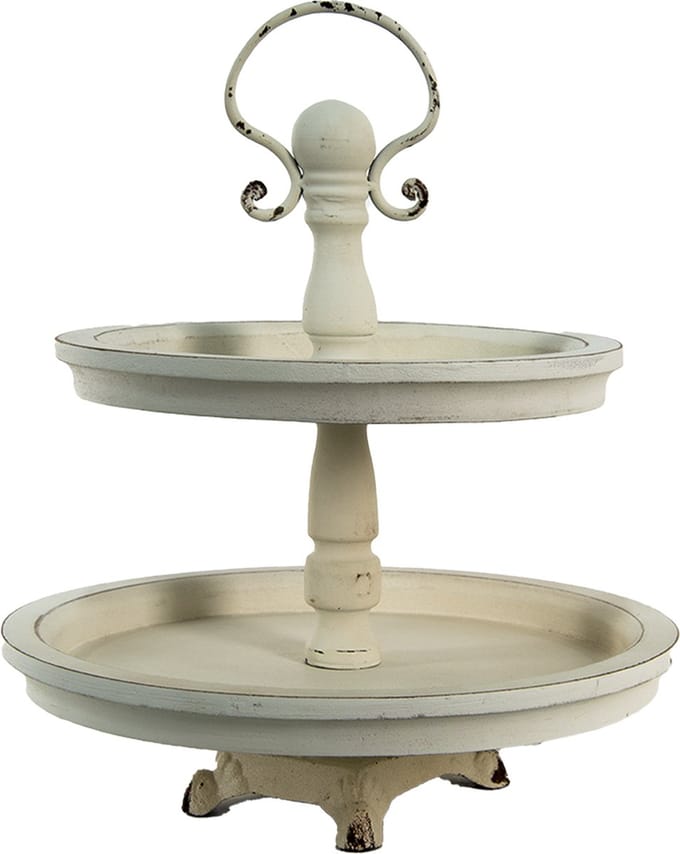 Clayre & Eef Etagère 2 laags Ø 30x36 cm Beige Hout