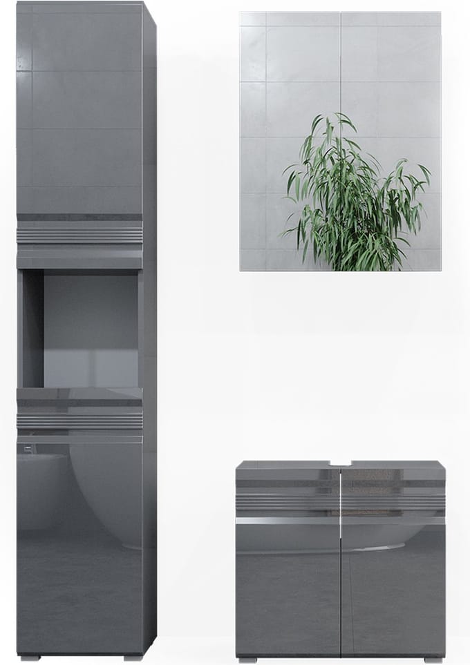 Vicco Badkamermeubel set Fredd, Antraciet Hoogglans, 3-delig