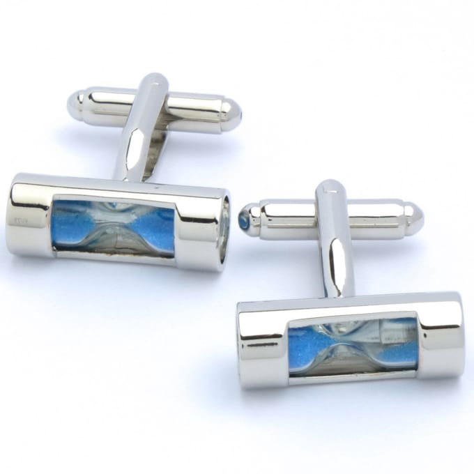 Manchetknopen - Zandloper met Glas Blauw