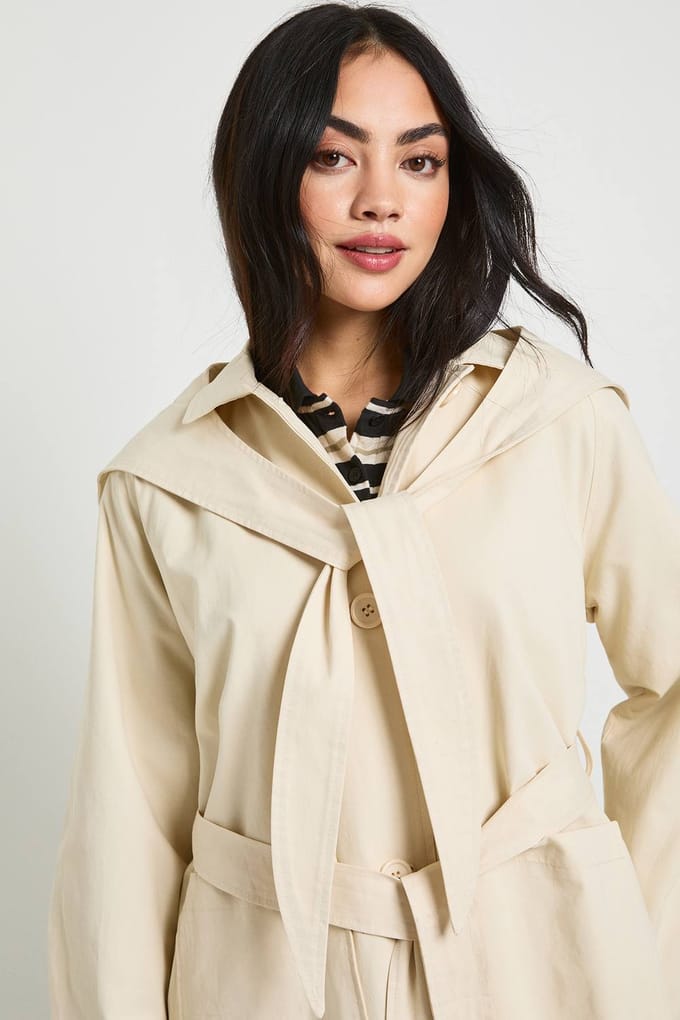 boohoo Dames Trenchcoat met Afneembare Capuchon | Stone | Maat: 12