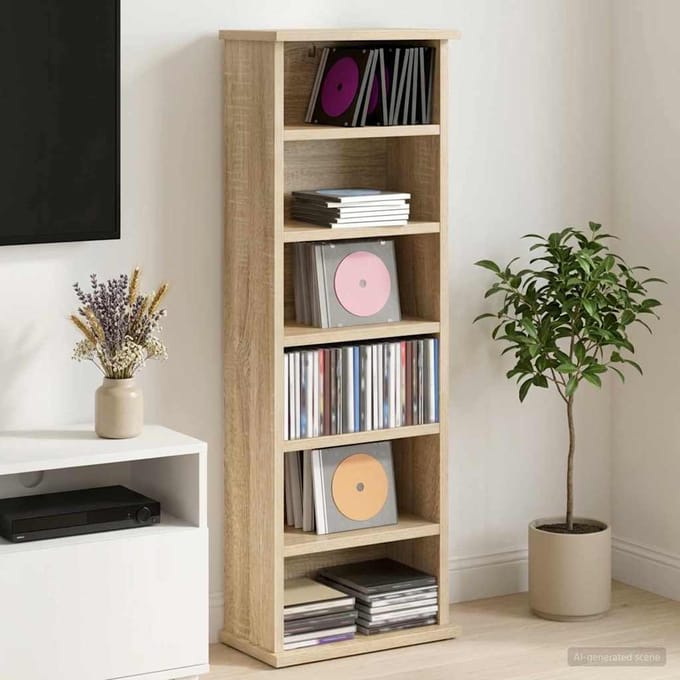 vidaXL - CD - Kast - Sonoma - Eiken - 60 - x - 17 - x - 92 - cm - Bewerkt - hout