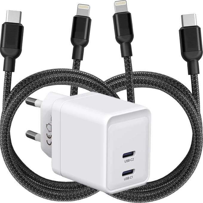 Oplader geschikt voor iPhone 12 13 14 Pro Pro Max en iPad Air 2017 2018 2019 2020 - 2x Lightning naar usb-C Kabel 3M - Snellader