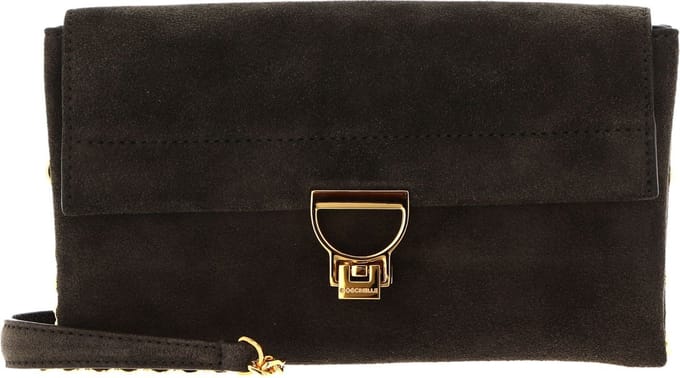 COCCINELLE Leren Schoudertas Arlettis Suede Handbag Bark Donkergroen