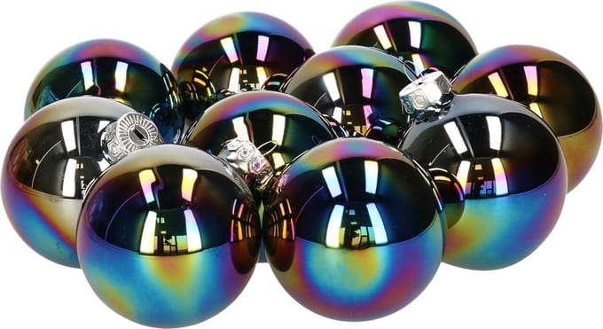 Decoris Kerstballen set - 10x stuks - glas - zwart/parelmoer - 6 cm - glans - kerstversiering