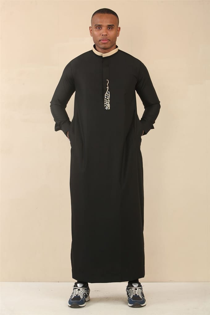 Zwarte Thobe voor heren, Arabische kleding uit Saoedi-Arabië, islamitische kleding, Jubba-gewaad