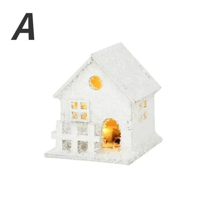 Kerst Ornament Kerst Led Licht Houten Huis met Sneeuwvlok Lichtgevende Cabine Kerstversieringen white