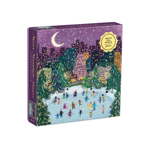 Merry Moonlight Skaters 500 Piece Foil Puzzle - Galison