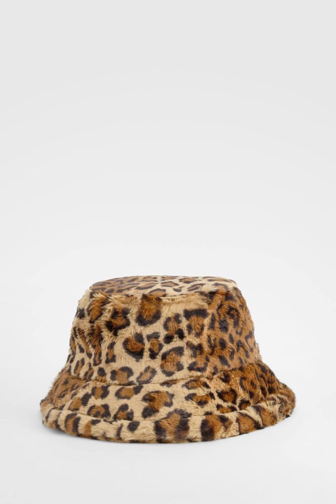 boohoo Dames Leopard Kunstbont Bucket Hat | Luipaardprint