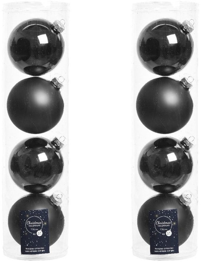 Decoris kerstballen - 8x st - zwart - D10 cm - glas - kerstversiering