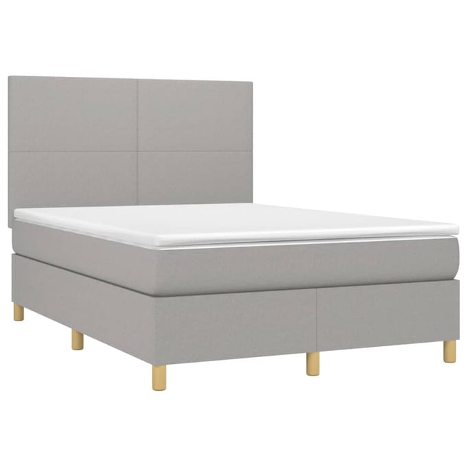 vidaXL - Boxspring - met - matras - en - LED - stof - lichtgrijs - 140x200 - cm