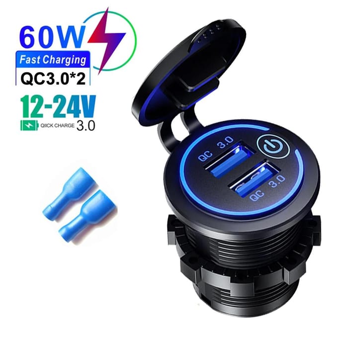 60W Autolader QC3.0 Dubbele USB Snelle Autolader met Aanraakschakelaar & Led-licht 12V/24V Snel Laadadapter