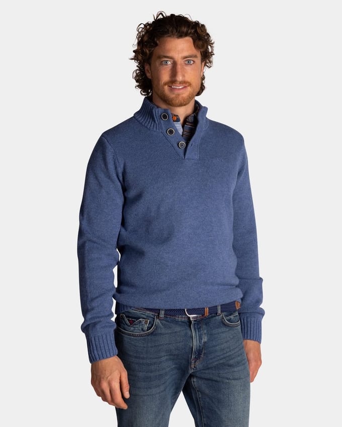 Normale fit blauw Adan NZA trui half zip knopen