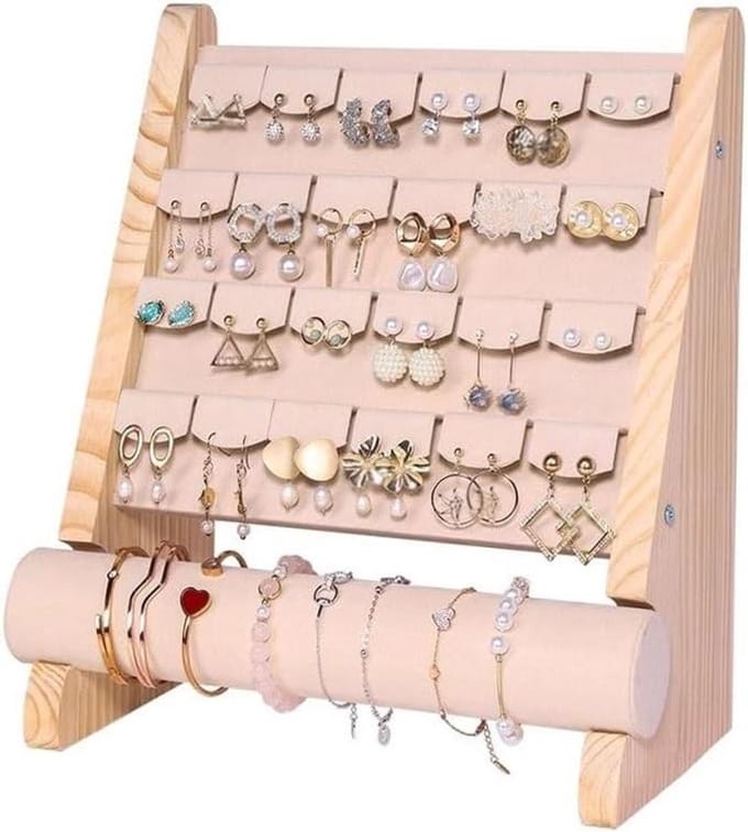 Sieraden Houder - Display Rek - Sieraden Opbergen - Massief Houten Basis - Grote Capaciteit - Natuurlijk