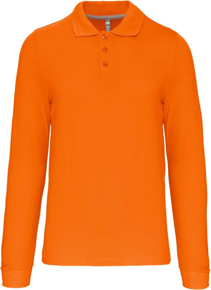 Herenpoloshirt met knopen en lange mouwen Oranje - M