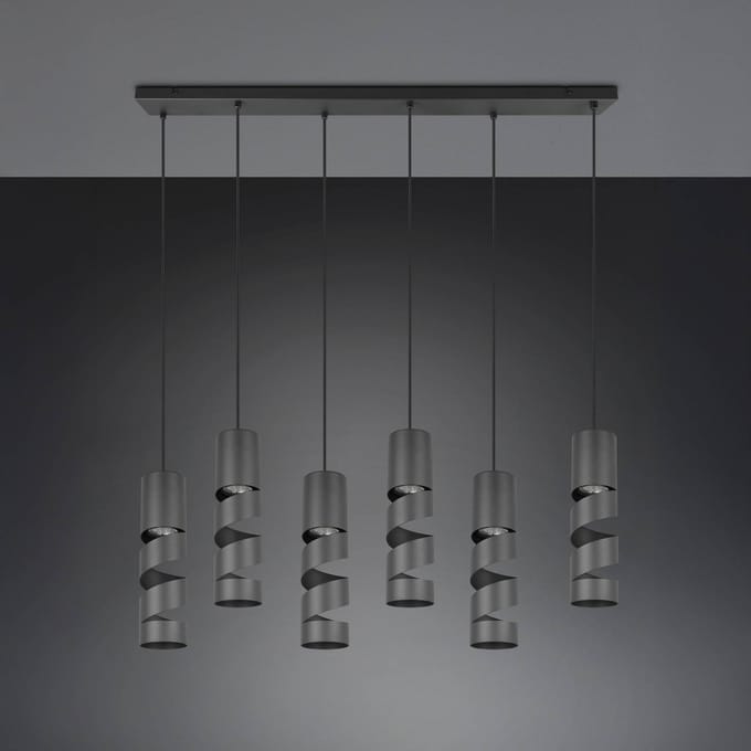 Trio Lighting Stream hanglamp, zwart Lengte 100 cm 6-lamps metaal GU10