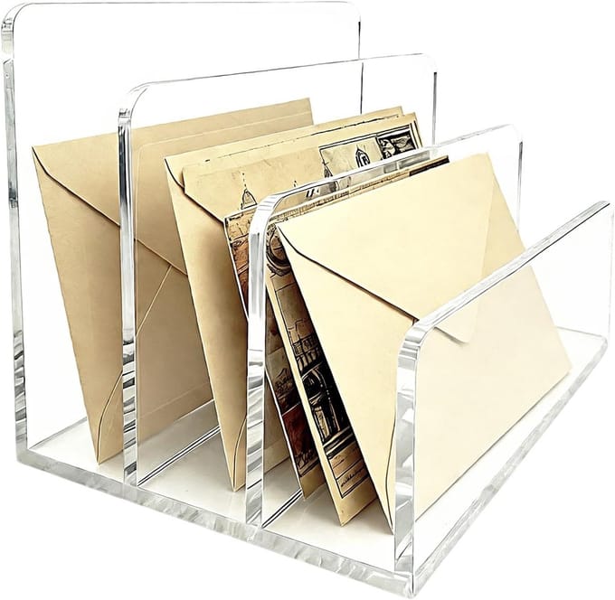 Acryl Folderhouder - Documenten Organizer - Bureau Organiseren - Drie Vakken - 7 x 10.2 x 10.5 cm - Transparant
